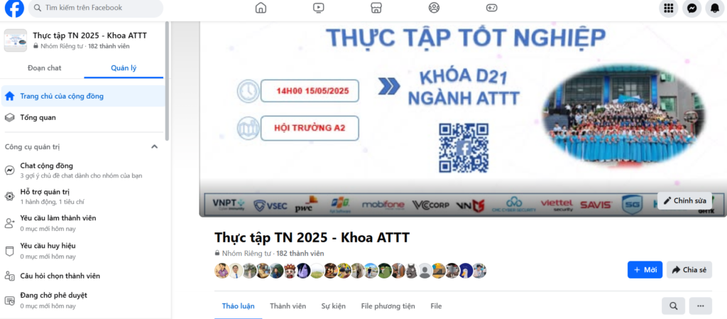 Nhóm Facebook "Thực tập TN 2025 – Khoa ATTT"